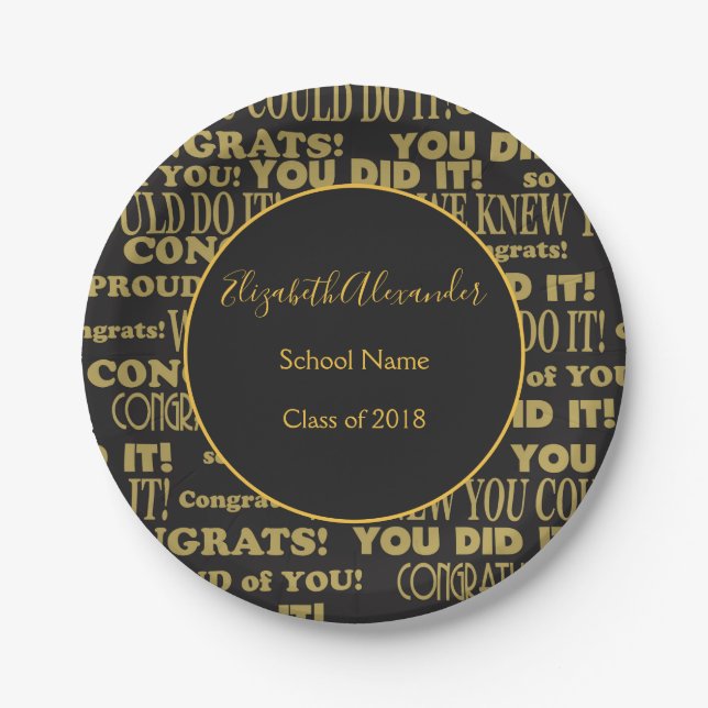 Personalize your Black and Gold graduate Paper Plates (Front)