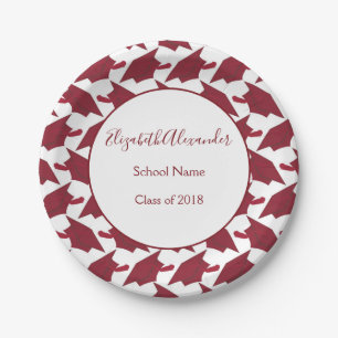 Personalize your Burgundy and White graduate Paper Plates