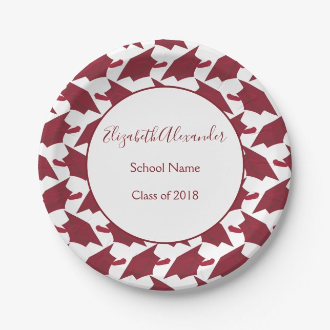Personalize your Burgundy and White graduate Paper Plates (Front)
