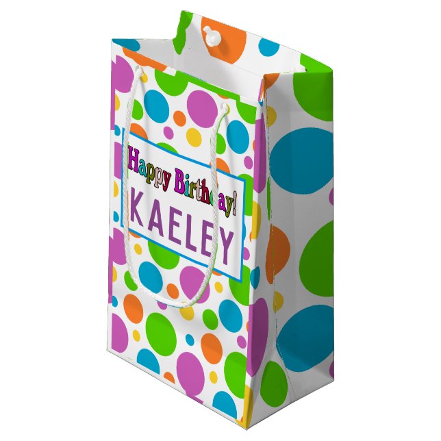 Personalize Your Colorful Polka-dot Small Gift Bag (Front Angled)