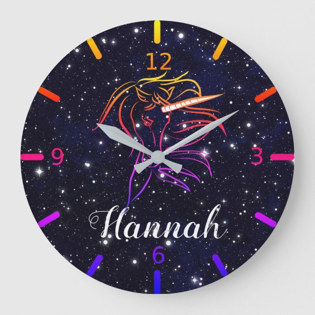 Personalize Your Colorful Unicorn Large Clock (Front)