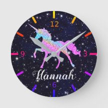 Personalize Your Colorful Unicorn Large Clock