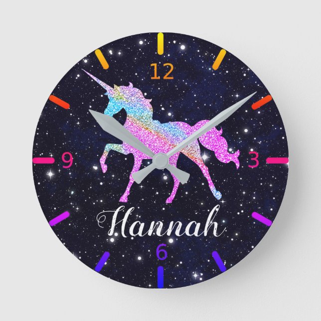 Personalize Your Colorful Unicorn Large Clock (Front)