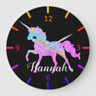 Personalize Your Colorful Unicorn Large Clock