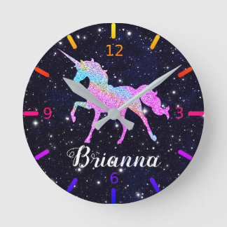 Personalize Your Colorful Unicorn Round Clock
