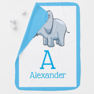 Personalize Your Cute Blue Elephant Boys Baby Blanket