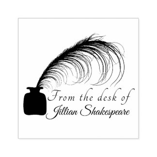 Personalize Your Elegant Logo Feather Quill & Ink Rubber Stamp