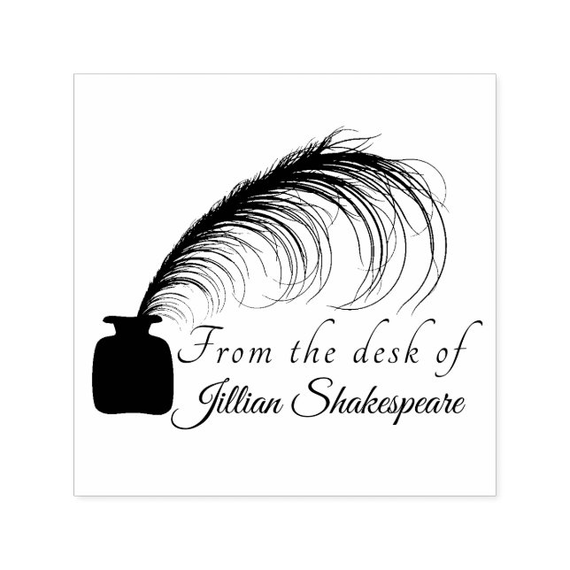 Personalize Your Elegant Logo Feather Quill & Ink Self-inking Stamp (Design)