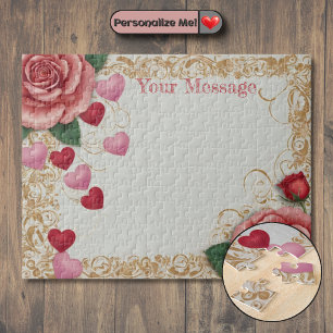Personalize your Heart and Rose Jigsaw Puzzle