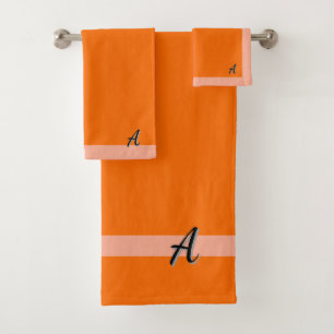 Personalize Your Initial Orange Stripe  Bath Towel Set
