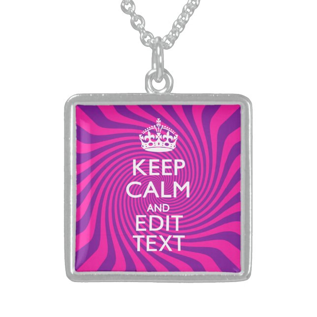 Personalize Your Keep Calm and Gift Hot Pink Twist Sterling Silver Necklace (Front)