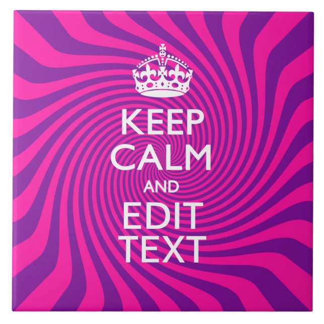 Personalize Your Keep Calm Saying Hot Pink Swirl Ceramic Tile (Front)