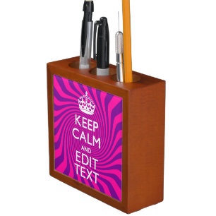 Personalize Your Keep Calm Saying Hot Pink Swirl Desk Organizer