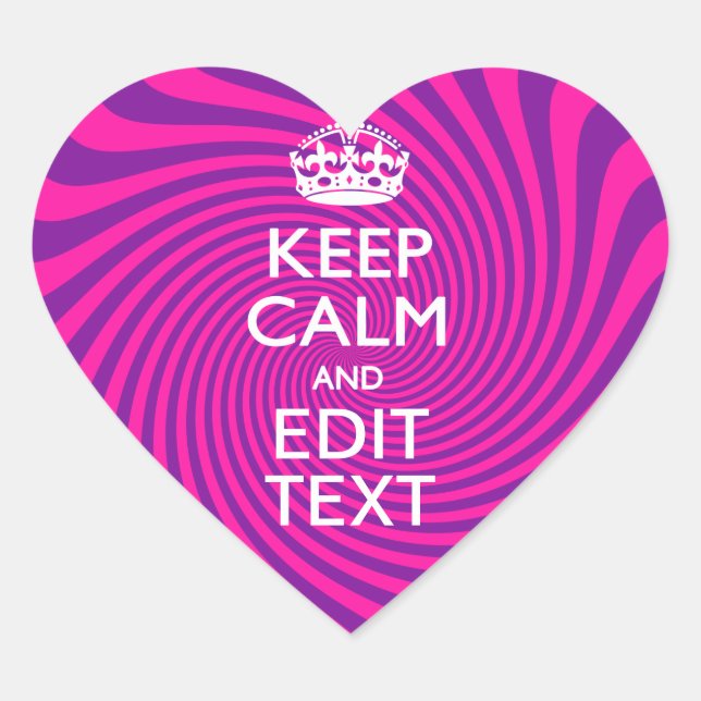 Personalize Your Keep Calm Saying Hot Pink Swirl Heart Sticker (Front)