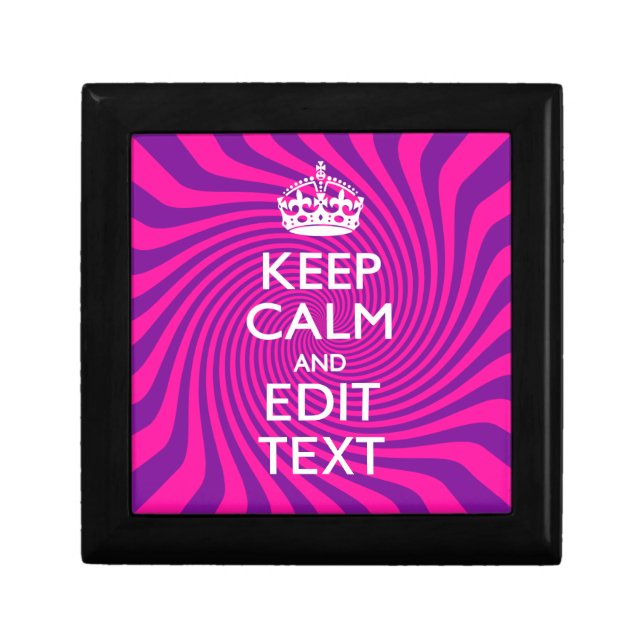 Personalize Your Keep Calm Saying Hot Pink Swirl Jewelry Box (Front)