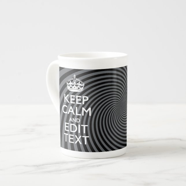 Personalize Your Keep Calm Text on Black Swirl Bone China Mug (Front Left)