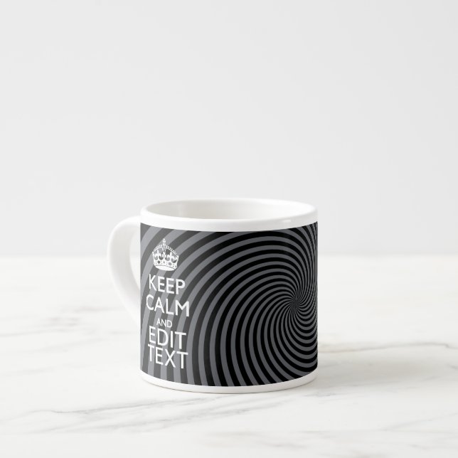 Personalize Your Keep Calm Text on Black Swirl Espresso Cup (Front Left)