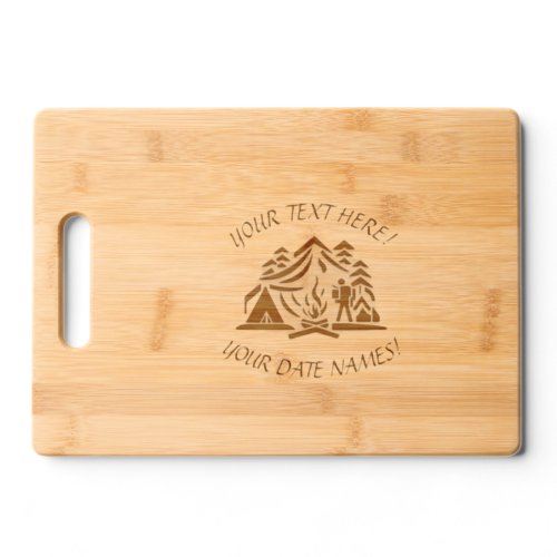 Personalize Your Name Camping Theme Etched Cutting Board