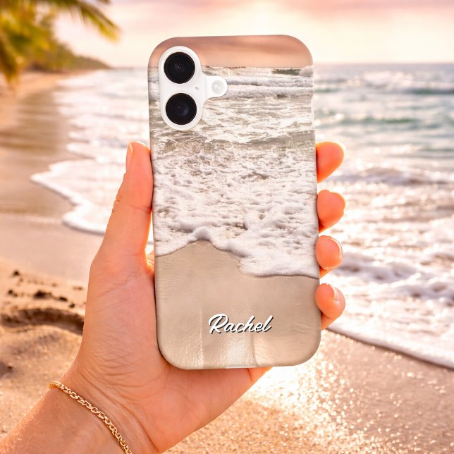 Personalize Your Name Foamy Shoreline Beach Waves  Case-Mate iPhone Case (Foamy Shoreline Beach Waves Add Your Name IPhone 17 Case)