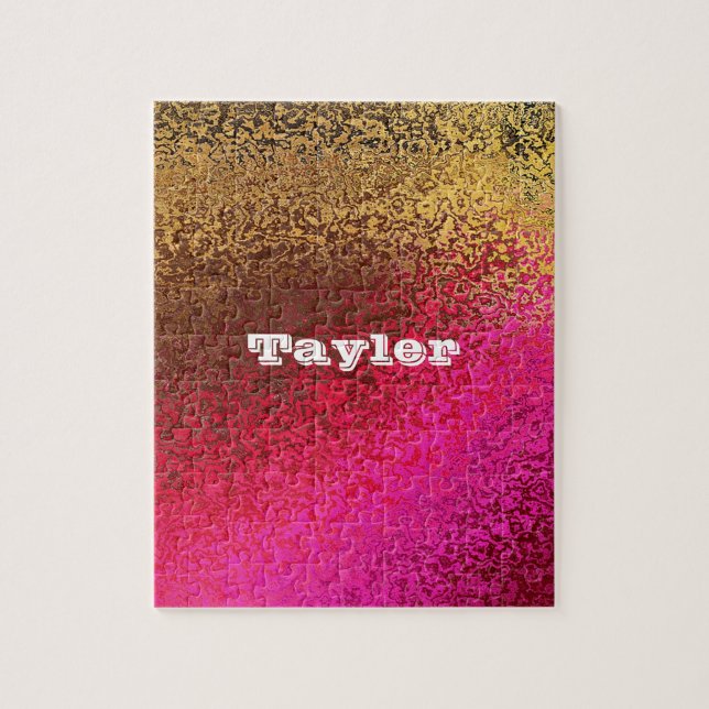 Personalize Your Name Shades Pink and Gold Jigsaw Puzzle (Vertical)