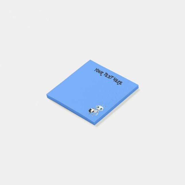 Personalize Your Name Text Blue Robot Post-it Notes (Angled)