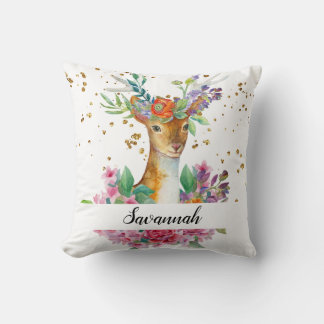 Personalize Your Own Beautiful Floral Deer Throw Pillow