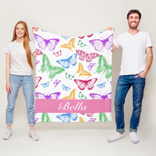 Personalize Your Own Butterfly Pattern Fleece Blanket (In Situ)