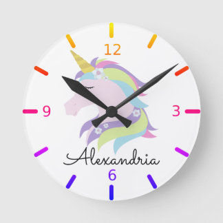 Personalize Your Own Colorful Floral Unicorn Round Clock