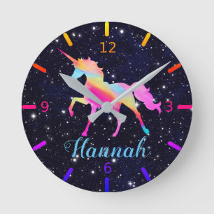 Personalize Your Own Colorful Unicorn Galaxy Round Clock