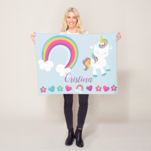 Personalize Your Own Colorful Unicorn & Rainbow Fleece Blanket