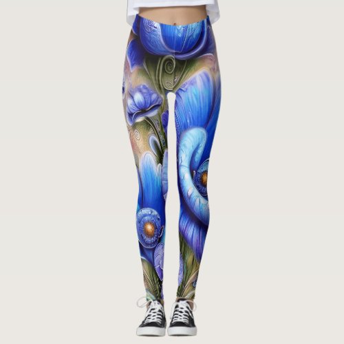 Personalize Your Own Custom Whimsical Blue Flower Leggings
