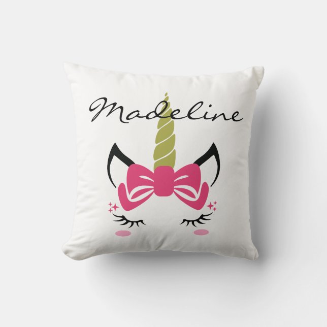 Personalize Your Own Cute Magical Unicorn Throw Pillow (Front)