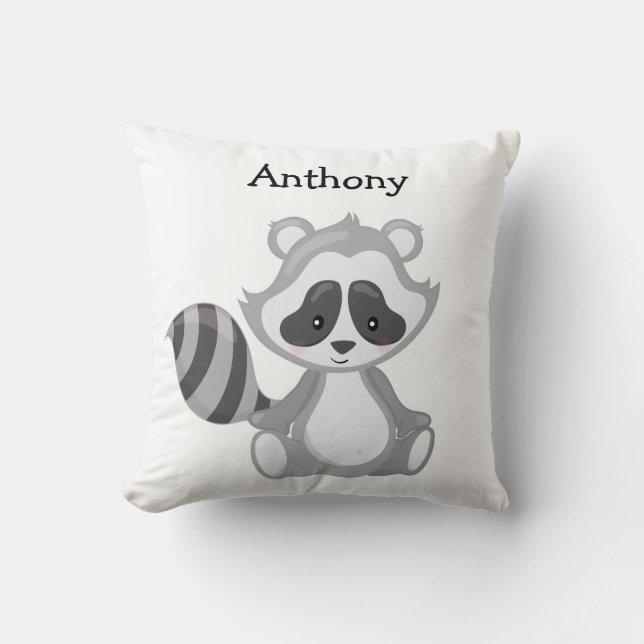 Personalize Your Own Cute Woodland Baby Raccoon Throw Pillow (Front)