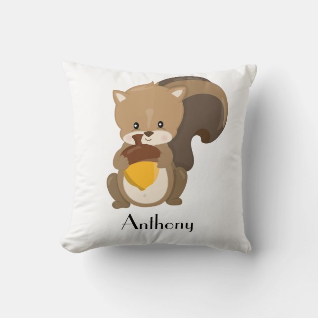Personalize Your Own Cute Woodland Baby Squirrel Throw Pillow (Front)