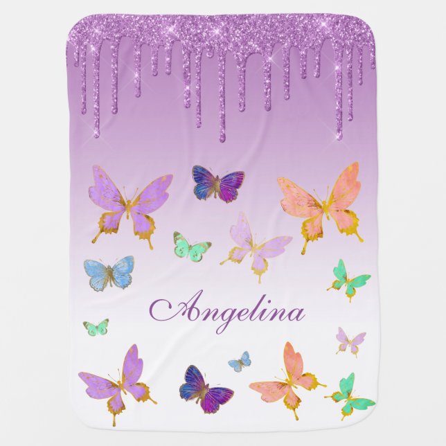 Personalize your own dripping glitter butterfly baby blanket (Front)