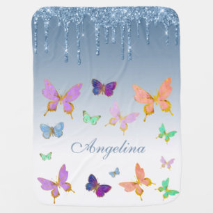 Personalize your own dripping glitter butterfly baby blanket