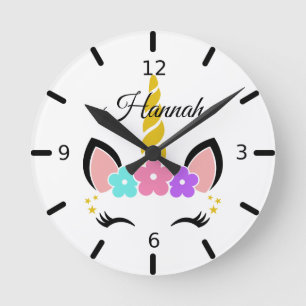 Personalize Your Own Floral Baby Unicorn Round Clock