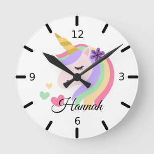 Personalize Your Own Floral Magical Unicorn Round Clock