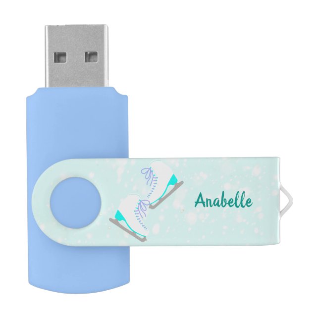 Personalize Your Own Ice Skating Cute Blue USB Flash Drive (Opened)