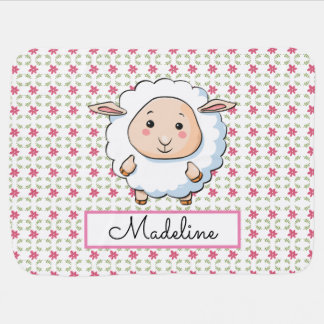 Personalize Your Own Pink Floral Sheep Baby Blanket