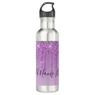 Personalize your own purple dripping glitter stainless steel water bottle