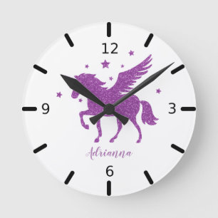Personalize Your Own Purple Unicorn Round Clock