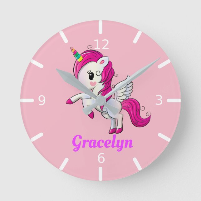 Personalize Your Own Unicorn Round Clock (Front)