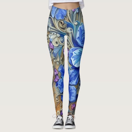 Personalize Your Own Whimsical Blue Flower Leggings