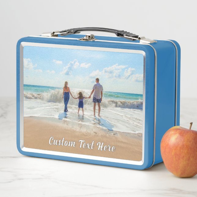 Personalize Your Photo Metal Lunch Box Custom Text (In Situ)