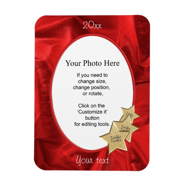 Personalize Your Photo:  Red Christmas Oval Frame Magnet (Vertical)
