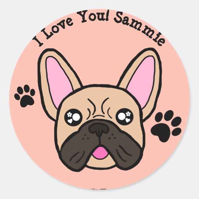 Personalize Your Text Cute French Bulldog Classic Round Sticker (Front)