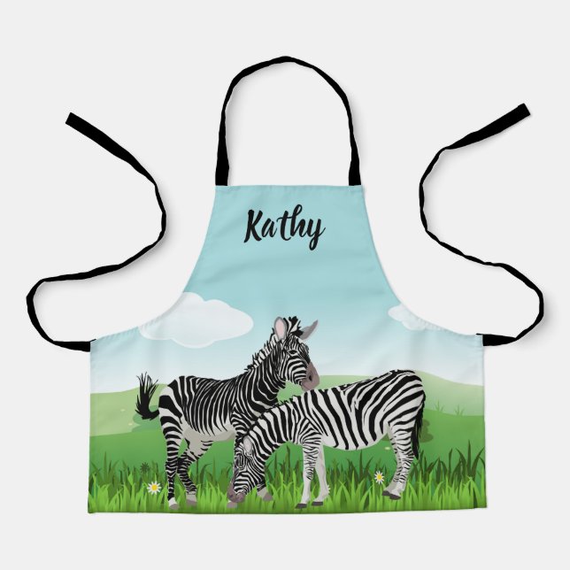 Personalize Zebra Print all Over Kids  Apron (Front)