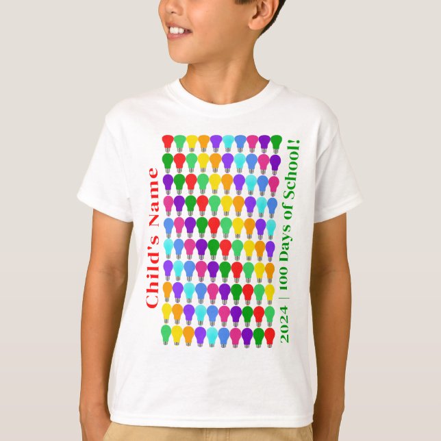 Personalized 100 Days of School Bright Light Bulbs T-Shirt (Front)