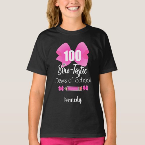 Personalized 100 Days of School Cute Girly Bows T_Shirt